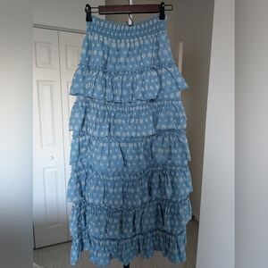 Pop St Barth Maxi Ruffle Tiered Chic Skirt